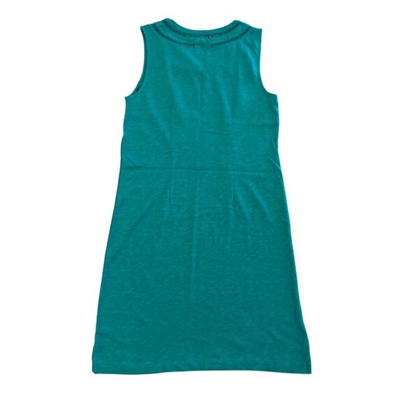 TALBOTS 100% Cotton Knit Shift Dress M Green Deep Turquoise Rounded Neck - Picture 2 of 6